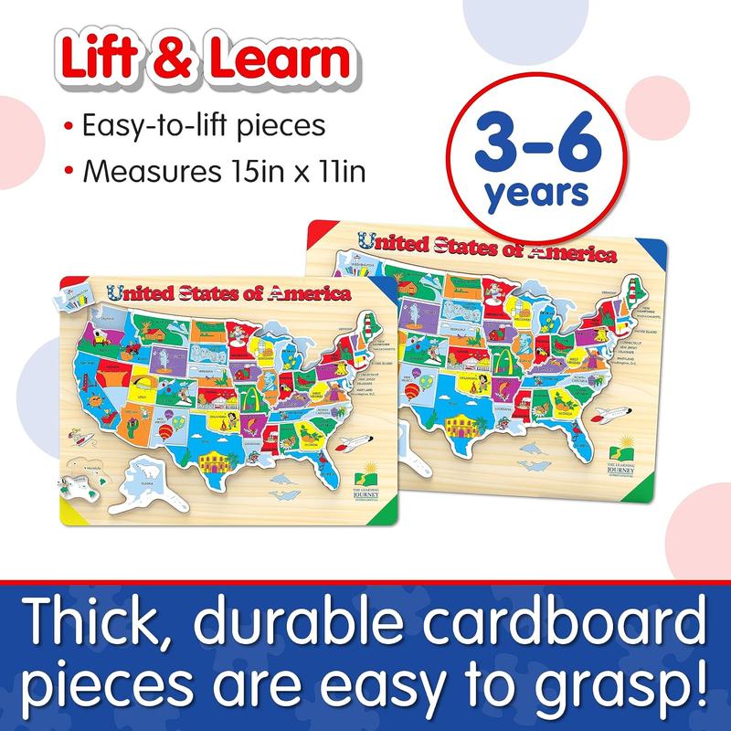 The Learning Journey Lift & Learn Puzzle - USA Map Puzzle for Kids - Preschool Toys & Gifts for Boys & Girls Ages 3 and Up - United States Puzzle for Kids - Award Winning Toys