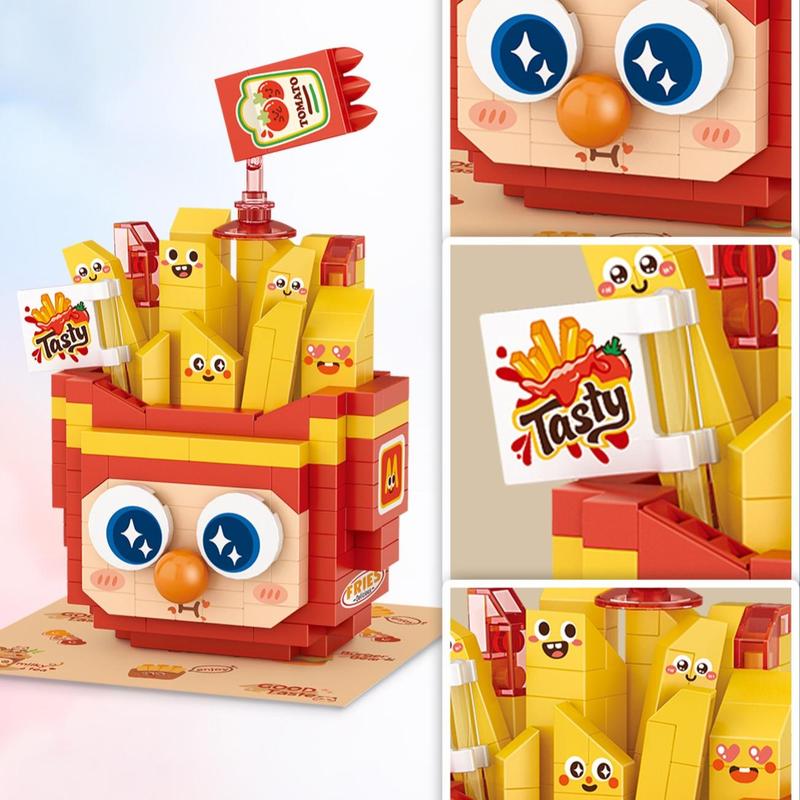 250pcs set French Fries Design Building Block, Cute Home Decorative Ornament, Creative Miniature Food Building Block Toy For Kids