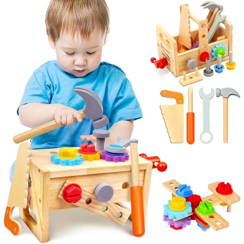 Kids Tool Set - 29 PCS Wooden Toddler Tool with Box, Montessori STEM Educational Pretend Play Construction Toy for 2 3 4 5 6 Year Old Boys Girls, Best Birthday Gift