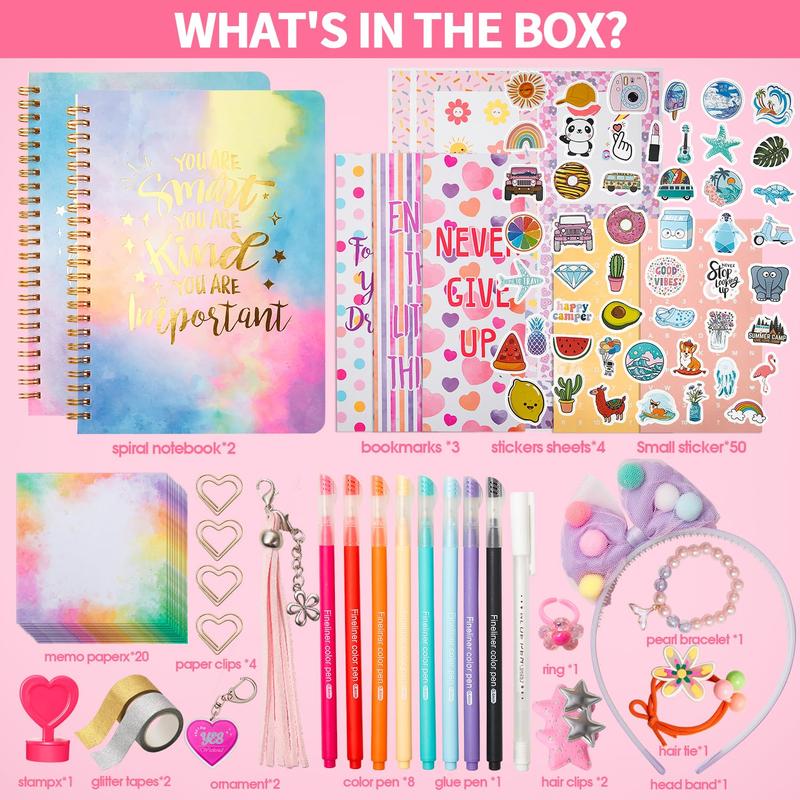 Girls DIY Diary 54 Pcs Girls Diary Set,Toys ,DIY Stationery Set, Thin Stickers and Little Girls Daily Supplies Set, Gifts for Teen Girls Good Idea Choice