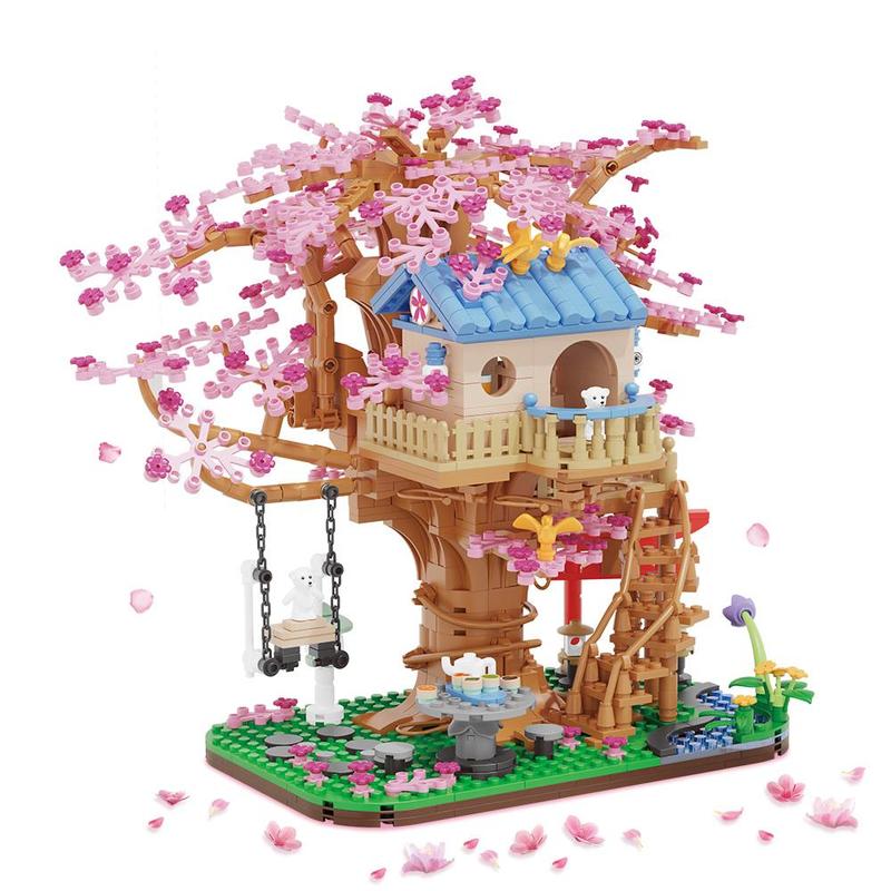 Cherry Blossom Tree House Building Blocks Toy, Flowers House Assembly Toy for Teens & Adults, Home Desktop Ornaments for Gift, Creative Birthday and Holiday Gift Options