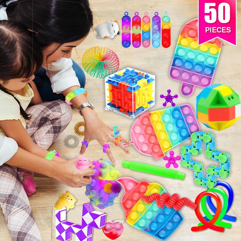 50 Pack Fidget Toys Sensory Toy Set for Kids and Adults - Party Favors and Stress Relief Gifts