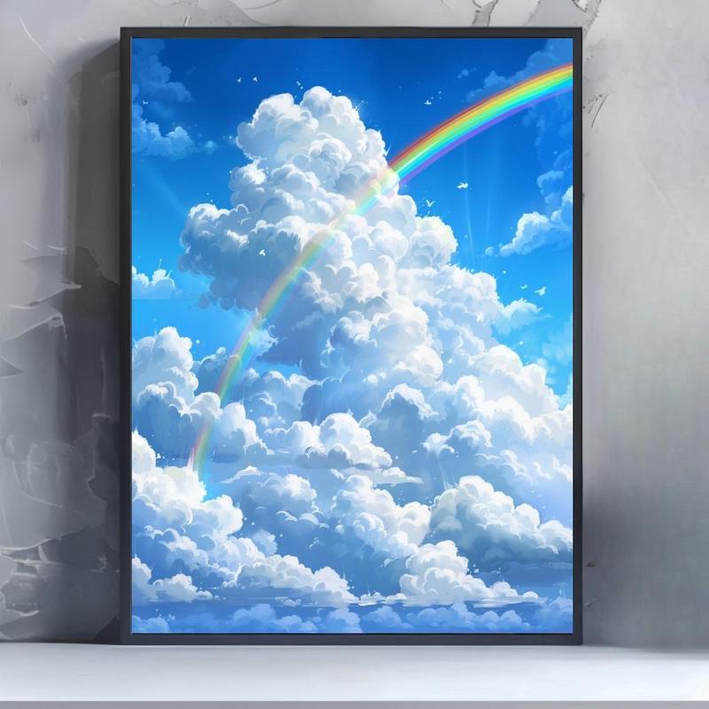 Rainbow and Clouds Pattern DIY Diamond Art Painting Without Frame, DIY 5D Diamond Arts Painting Kit, Wall Art Decor For Home Living Room Bedroom