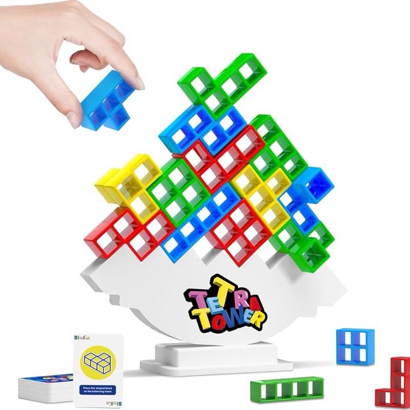 48 Pcs Tetra Tower Stacking Blocks Game, Board Game for 2 Players+ Vacation, Parties, Family Games, Any Age Team Building Blocks Toy