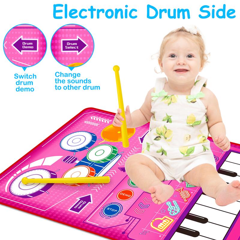 Musical Toys for Toddlers Piano Keyboard & Drum Mat, Music Sensory Play Mat Toys Developmental Toddler Girls Toy Birthday Gifts