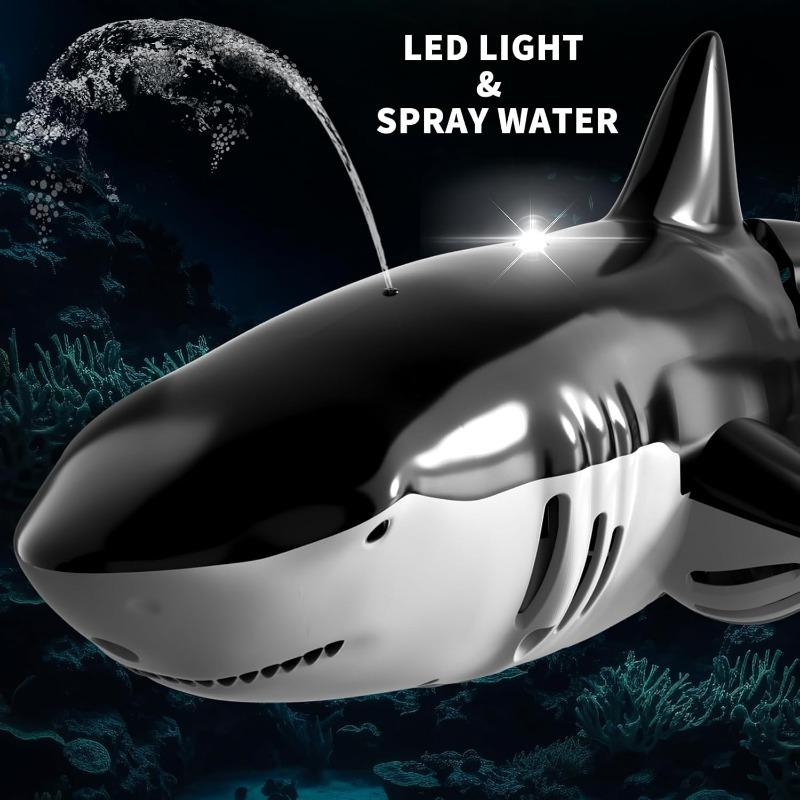 Remote Control Shark Toys,1:18 Scale High Simulation Shark for Pool, Electric RC Shark Fish Toys with Light & Spray Water Function for 4 5 6 7 8 9 Year olds Kid Boys Girls