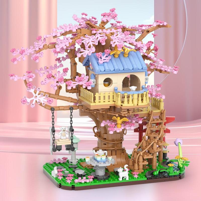 Cherry Blossom Tree House Building Blocks Toy, Flowers House Assembly Toy for Teens & Adults, Home Desktop Ornaments for Gift, Creative Birthday and Holiday Gift Options