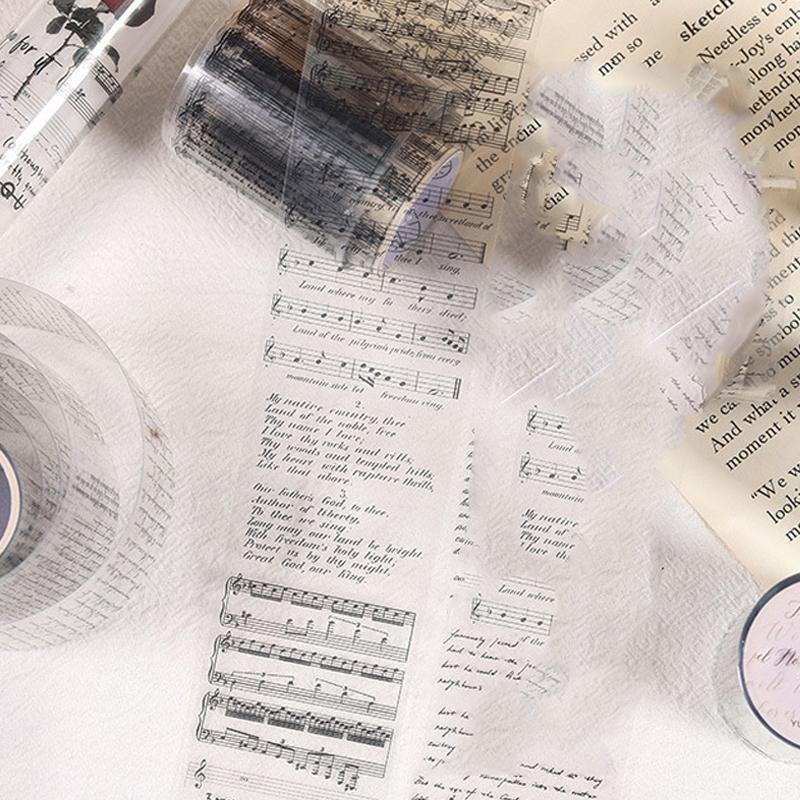 Vintage English Sentence & Sheet Music Pattern Decorative Tape, 1 Roll Waterproof Self Adhesive Tape, Decorative Tape for DIY Scrapbooking Journaling