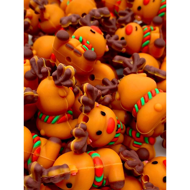 Oh Dear 3D Silicone Focal Beads | Reindeer Beads | Christmas Beads | Rudolf Beads