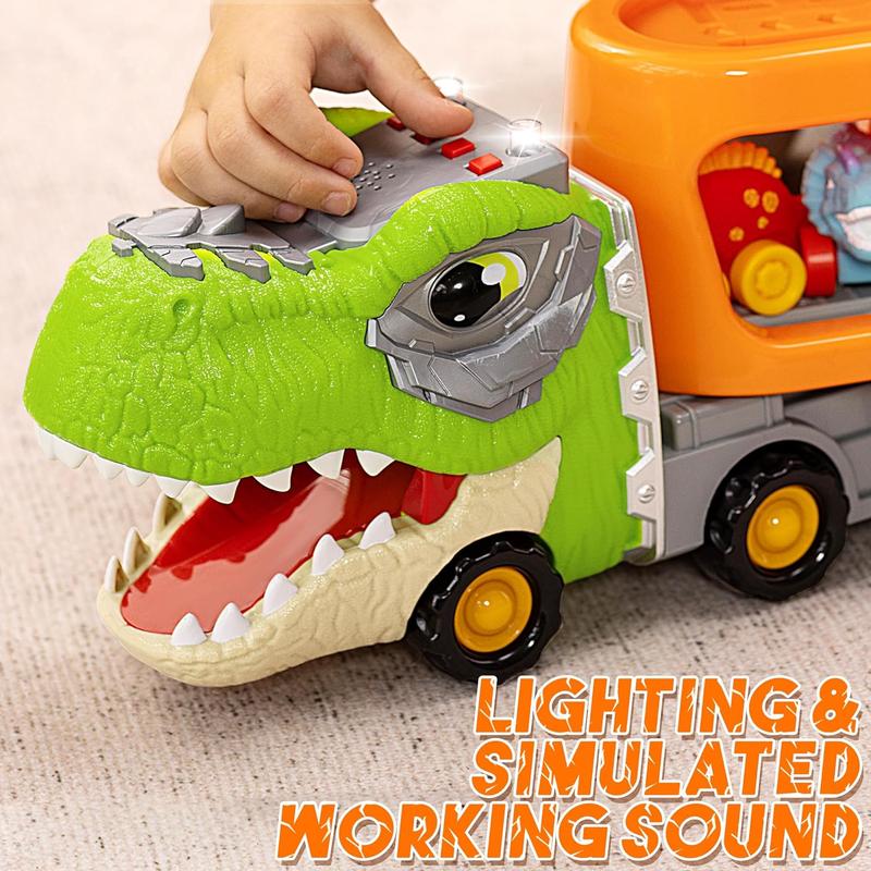 Dinosaur Truck Toy 6 Soft Rubber Dinosaur Car Vehicles w Music & Roaring Sound, Flashing Lights, Mini Dinosaur Car Playset For Boys Toy