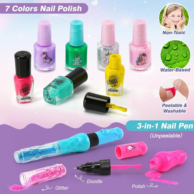 Christmas Kids Nail Polish Set for Girls Toy 6-12 Years Old, Nail Art Kit Storage Desk with Nail Dryer&Hand Massage Spa Kit, Kid Manicure Salon Studio Stuff Christmas Birthday Gift Girl