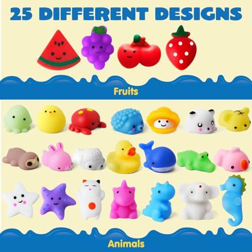 JOYIN Mochi Squishy Toys Set, Random 25 Pack Mini Mochi Party Favors for Kids, Kawaii Squishy Toy Stress Relief Toys, Goodie Bags Fillers with Storage Box, Classroom Prizes