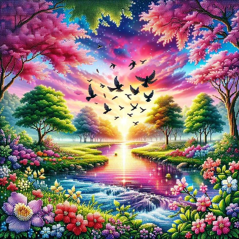 5D DIY Diamond Arts Colorful Painting Kit, Cartoon Landscape Pattern Diamond Arts Colorful Painting without Frame, DIY Decor Painting for Bedroom