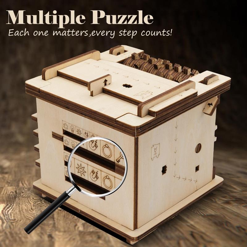 BoBo Adventure Wooden Puzzle Box - Schrödinger's Cat Cluebox - 3D Escape Room Game for Adults - Unique Brain Teaser & Treasure Box - Wooden Money Holder, Perfect Birthday Gift for Men and Women