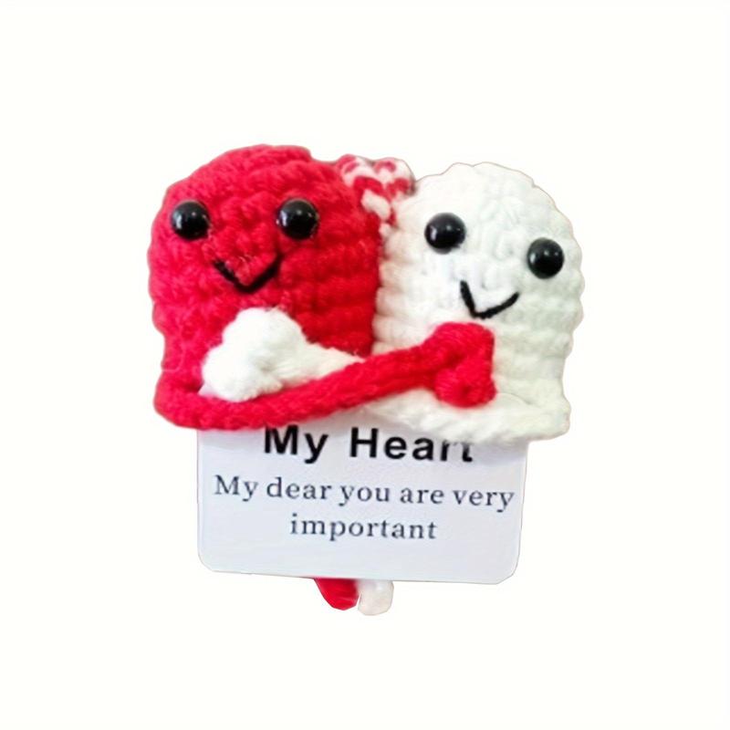 Crochet Heart Pocket Hug Knitting Doll, Handmade Emotional Support Knitting Doll, Crochet Handmade Doll with Positive Greeting Card