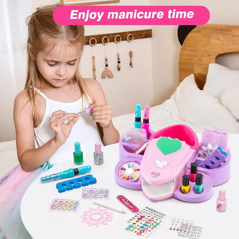 Christmas Kids Nail Polish Set for Girls Toy 6-12 Years Old, Nail Art Kit Storage Desk with Nail Dryer&Hand Massage Spa Kit, Kid Manicure Salon Studio Stuff Christmas Birthday Gift Girl