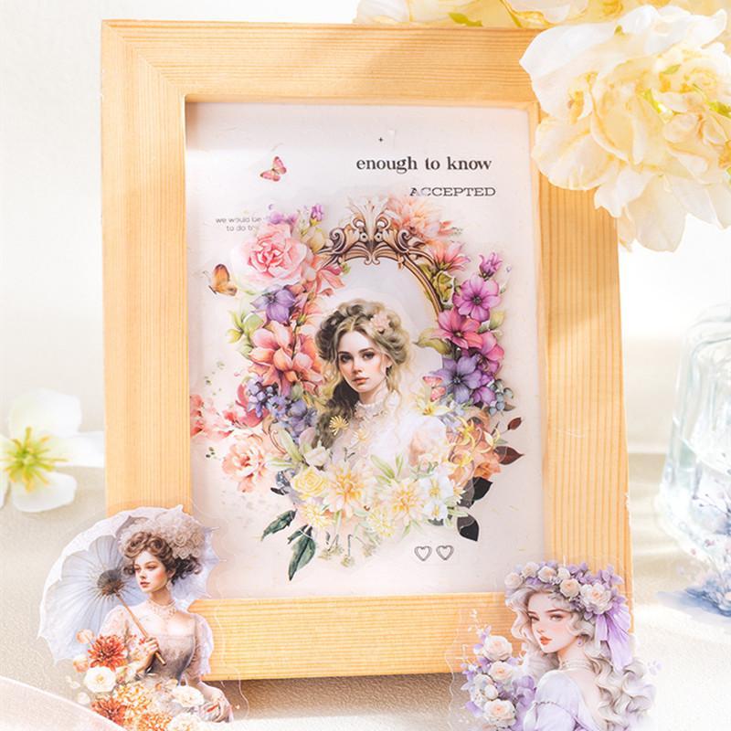 Vintage Flower & Girl Pattern Sticker, 20pcs set Waterproof Self Adhesive Decor Sticker for Scrapbook & Photo Frame & Journaling