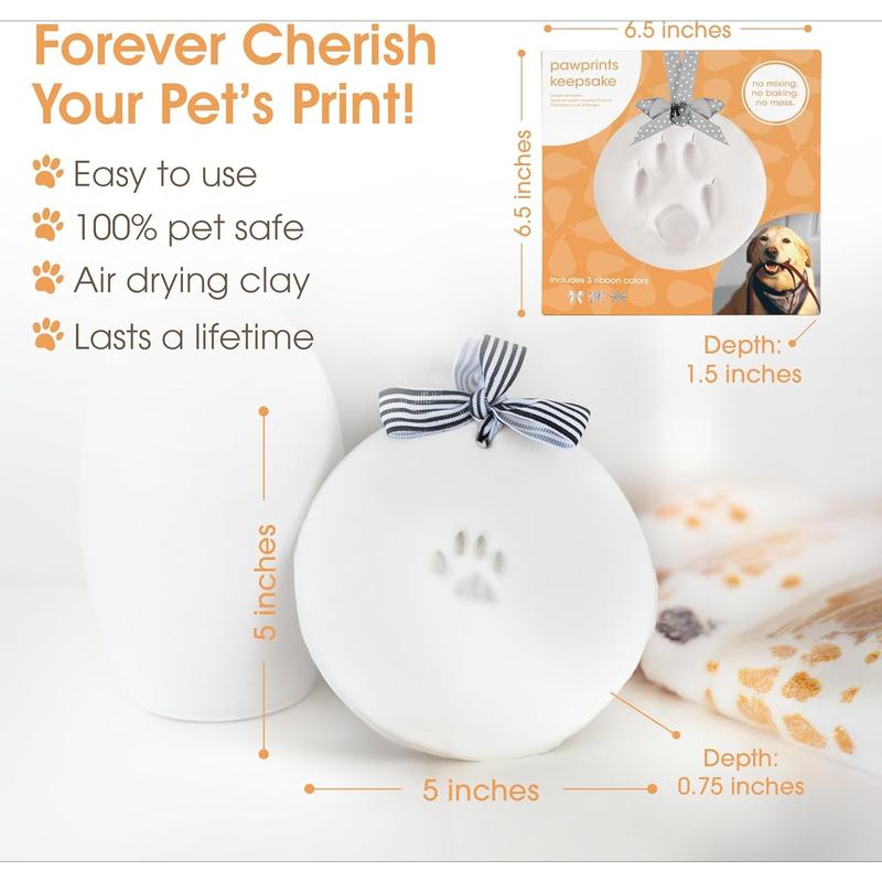 Pet Paw Print Keepsake Ornament Kit - DIY Hanging Clay Keepsake for Dogs & Cats, Pet's First Christmas Ornament, Customized Family Ornament, 3 Ribbons