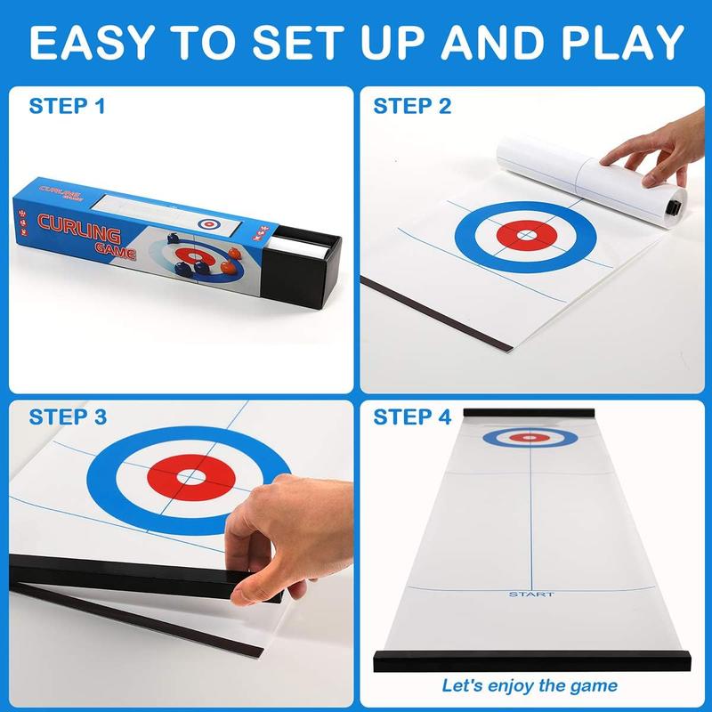 Curling Board Game Set , Tabletop Curling Game for Kids, Adults & Family. Fun Indoor Sports Game for Everyone. Come with 16 Tabletop Curling Stones. Easy to Set Up, Play & Portable.