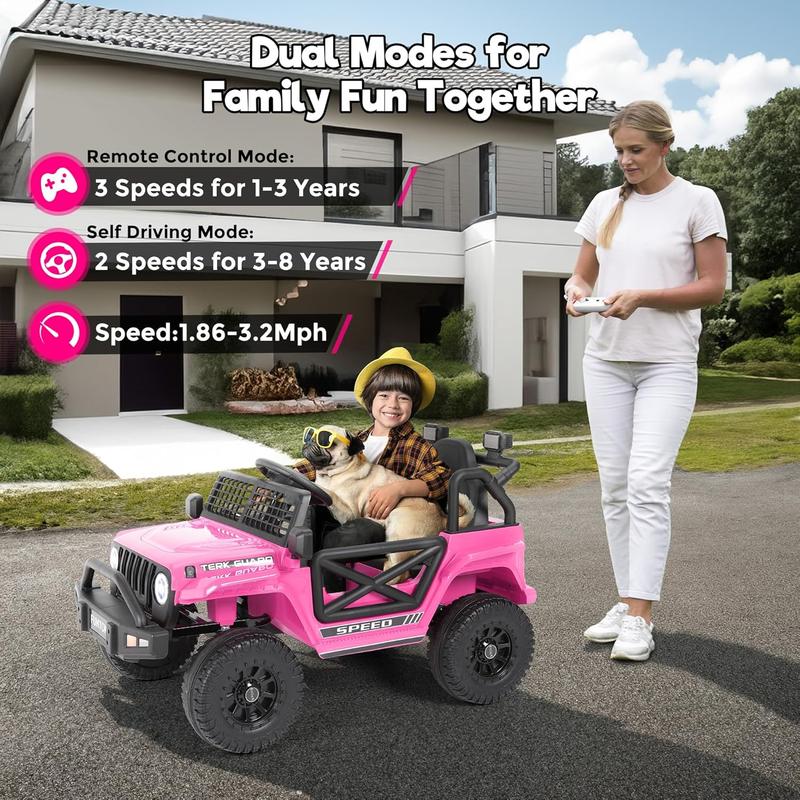 Funtok Upgraded 12V 7AH Electric Car for Kids, Ride On Truck Car w Parent Remote Control, 3 Speeds, Spring Suspension, LED Lights, USB, Bluetooth, Kids' Electric Vehicles to Drive