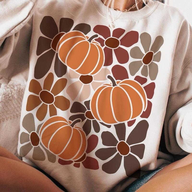 Retro Fall Pumpkin Floral Cute READY TO PRESS DTF TRANSFER!