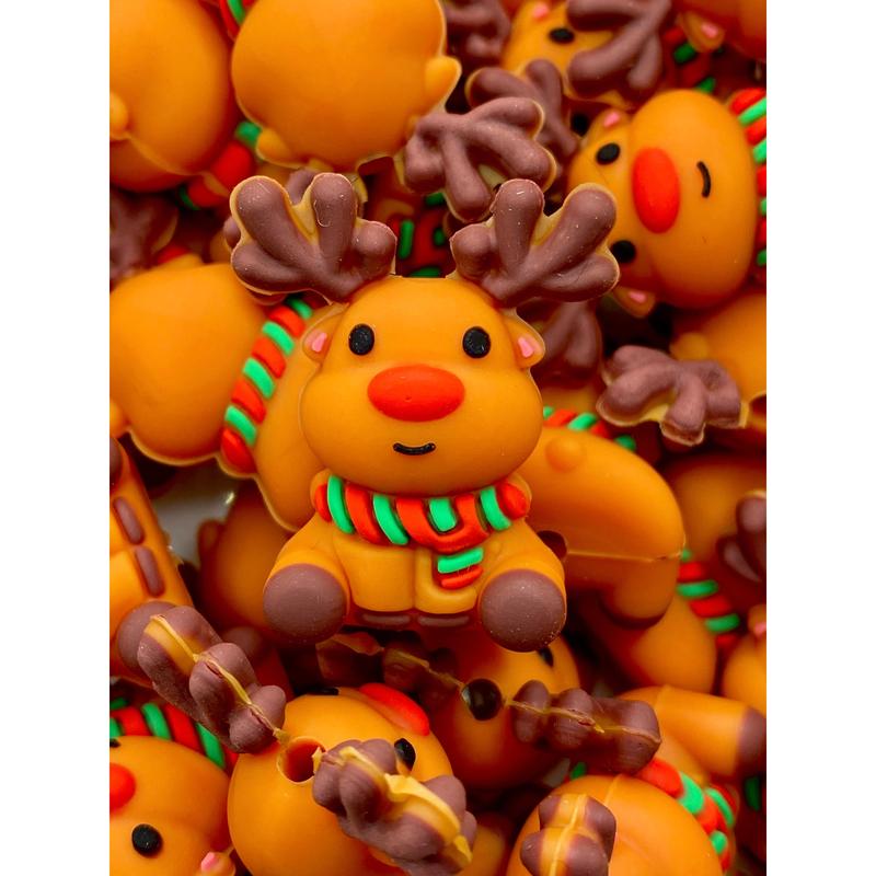 Oh Dear 3D Silicone Focal Beads | Reindeer Beads | Christmas Beads | Rudolf Beads