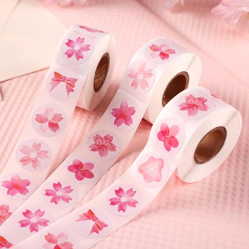 Floral Pattern Sticker, 500pcs roll Lovely Exquisite Self Adhesive Decorative Round Sticker, Label Sticker for DIY Scrapbooking Gift Wrapping Decoration