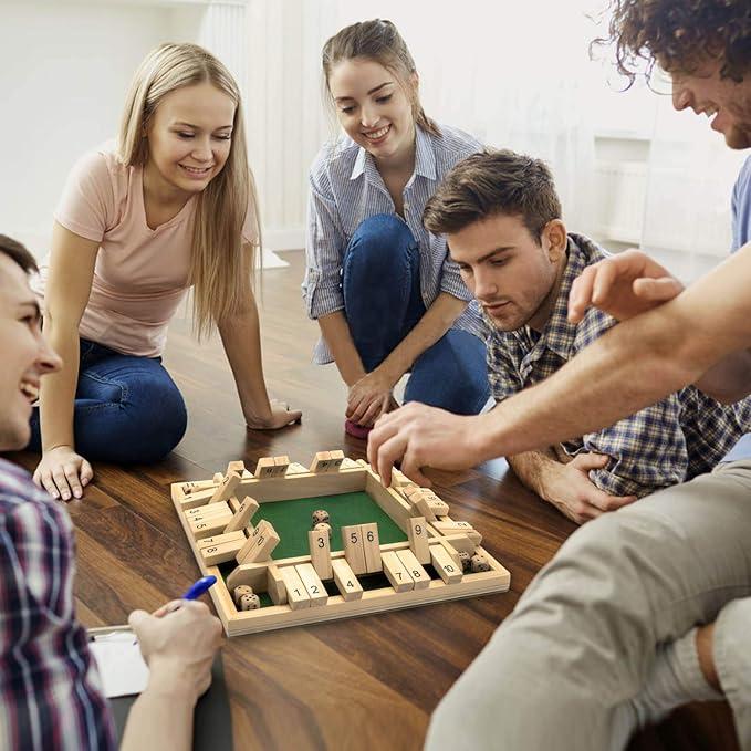 Shut The Box Dice Game,2-4 Player Family Wooden Board Table Math Games for Adults and Kids, 8 Dices Classics Tabletop Version Games for Classroom,Home,Party or Pub