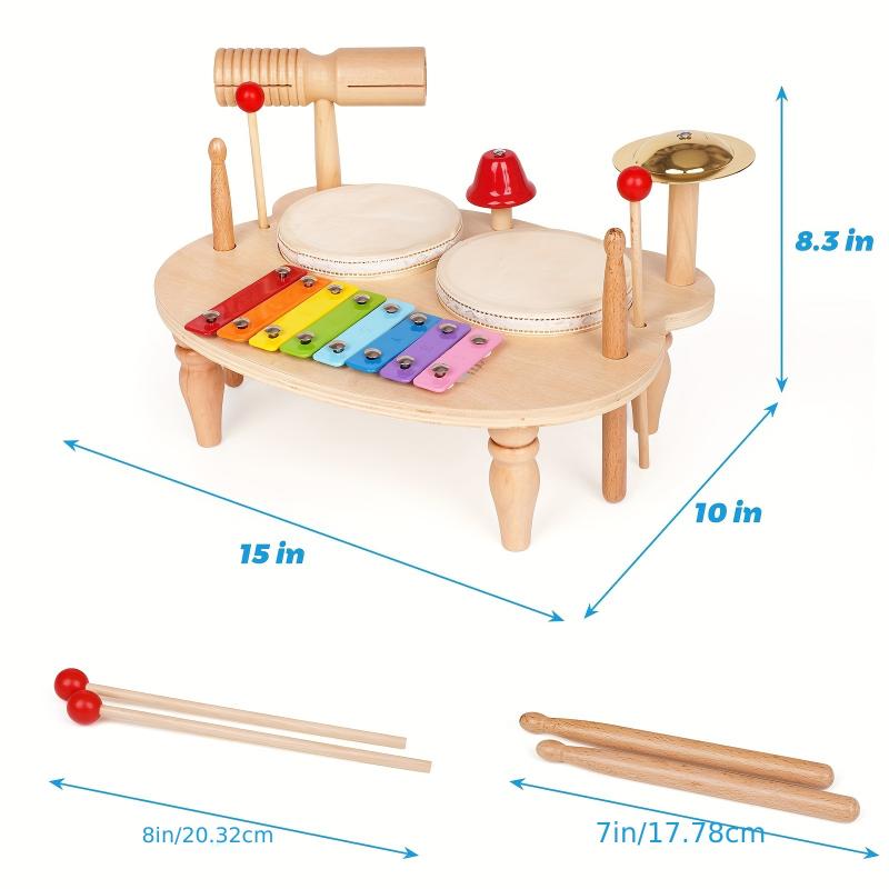 Drum Set For Kids, Music Instruments Toy, All In One Xylophone Wooden Music Toy Kit, Musical Table Educational Percussion Xylophone Sensory Toys For Kids