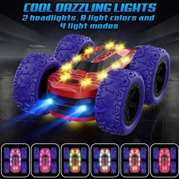 360° double-sided rotating remote control car, 2.4GHz, LED colored lights rechargeable children's toy stunt car 4,5,6,7,8-12 years old children's gift, birthday gift, holiday gift