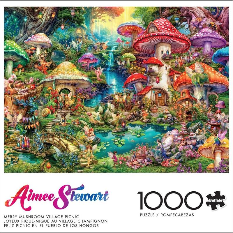 Happy Mushroom Village Picnic -1000 Perfect Puzzles for Adult Puzzle Challenge Game Night - Completed puzzle sizes of 26.75 x 19.75