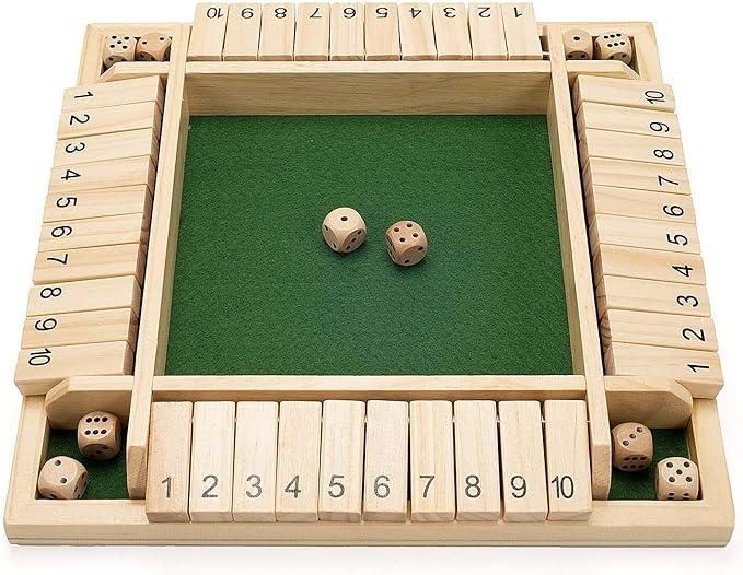 Shut The Box Dice Game,2-4 Player Family Wooden Board Table Math Games for Adults and Kids, 8 Dices Classics Tabletop Version Games for Classroom,Home,Party or Pub