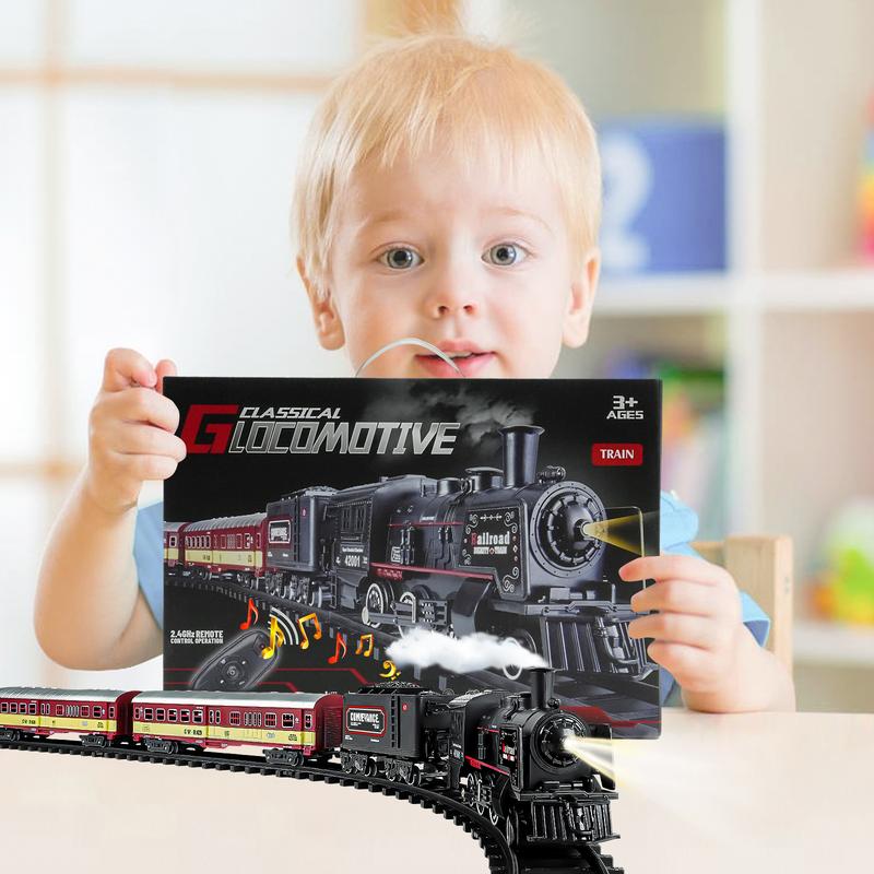 Electric Train Set for Kids, Battery-Powered Train Toys Include Locomotive Engine, 3 Cars and 12 Tracks, Classic Toy Train Set for 3 4 5 6 Years Old Boys Girls