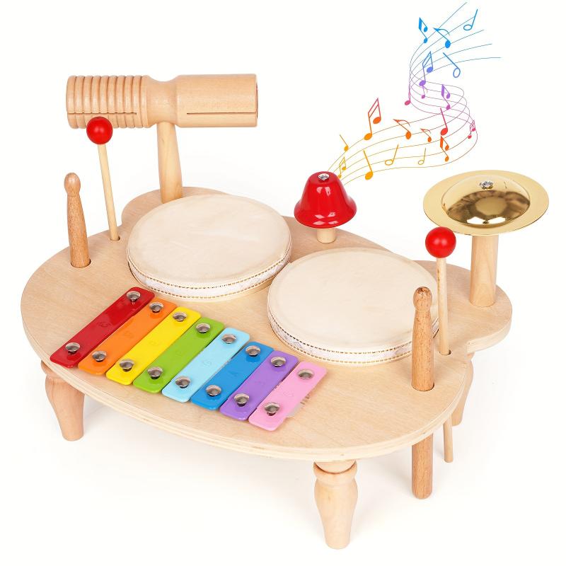 Drum Set For Kids, Music Instruments Toy, All In One Xylophone Wooden Music Toy Kit, Musical Table Educational Percussion Xylophone Sensory Toys For Kids