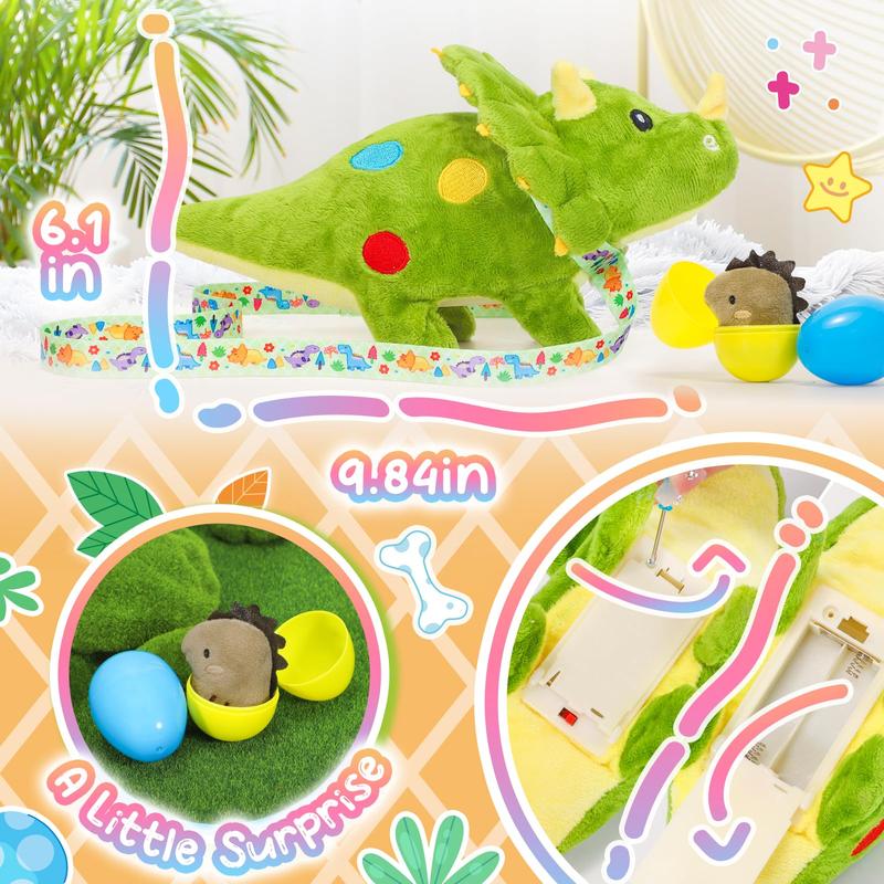 Plush Toys Dinosaur Stuffed Interactive Electronic Pet That Walking,Head Nodding,and Making Sound,Soft Plush Triceratops Toys with Egg and Leash