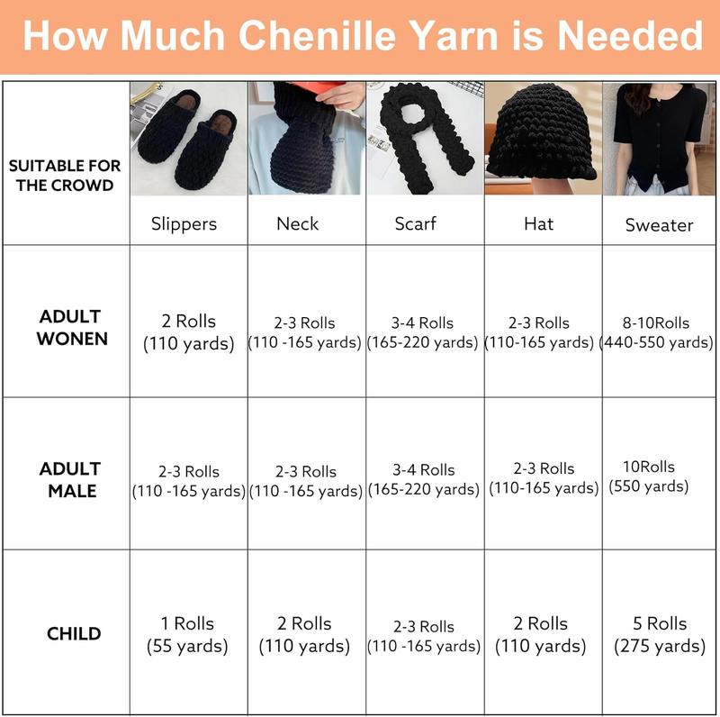 Chenille Fluffy Yarn, Thick Chunky Blanket Yarn for Crocheting Plush Soft Yarn for Knitting Blanket DIY Christmas Gifts, 6 Pack 100g Each 3.5 oz 55 Yards(Black)