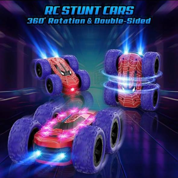 360° double-sided rotating remote control car, 2.4GHz, LED colored lights rechargeable children's toy stunt car 4,5,6,7,8-12 years old children's gift, birthday gift, holiday gift