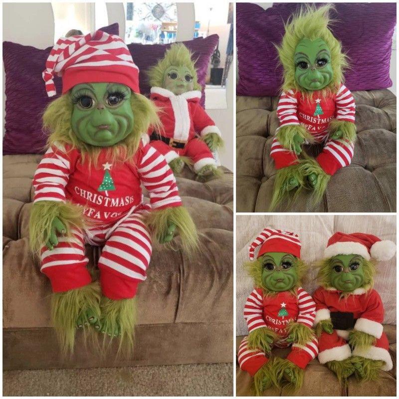 Christmas Plush Toy Green Furry Ghost Doll Cartoon Latex Ugly Doll Decorative Toys for Girls Boys, 6.7Inches (Red Stripe2, 17cm)