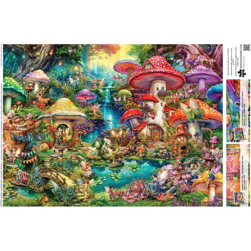 Happy Mushroom Village Picnic -1000 Perfect Puzzles for Adult Puzzle Challenge Game Night - Completed puzzle sizes of 26.75 x 19.75