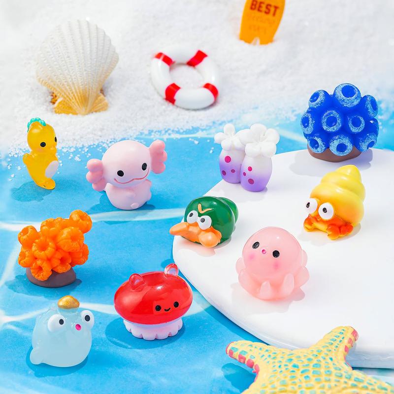 36Pcs Mini Ocean Resin Animals, Tiny Sea Animals Figurines, Axolotl Shark Turtle Resin Animals Figures for DIY Fish Tank Micro Fairy Garden Dollhouse Accessory