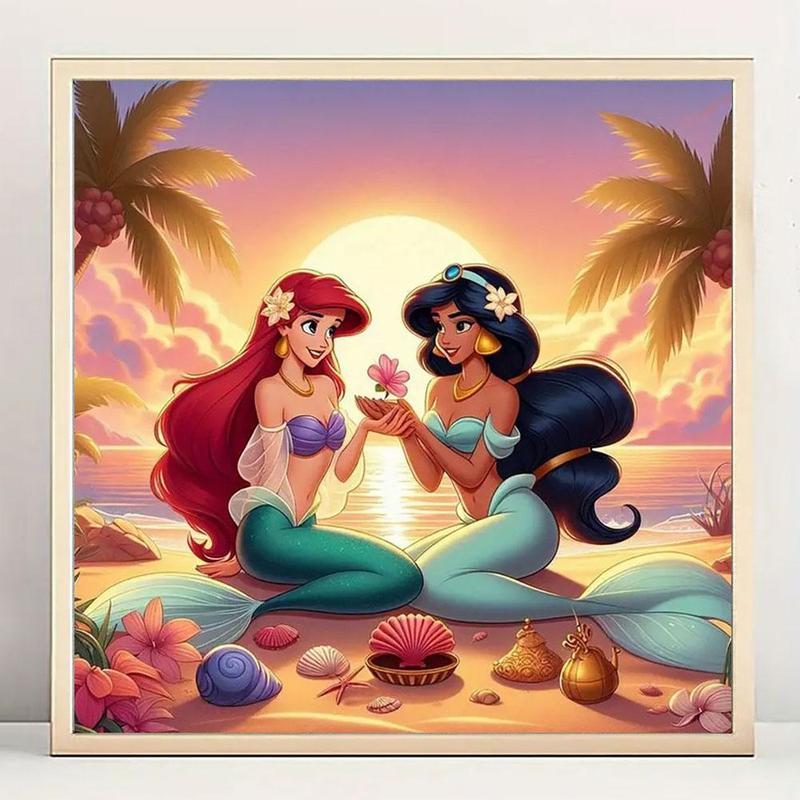 Disney Mermaid and Aladdin Girl Pattern DIY Diamond Arts Colorful Painting Kit without Frame, DIY 5D Diamond Art Colorful Painting for Home Bedroom Wall Decor