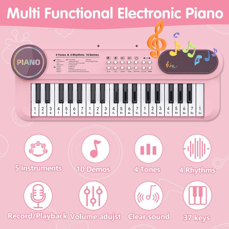 37-key Multifunctional Piano Toy, 1 Box Mini Music Keyboard Toy with Microphone, Educational Musical Instrument Toy for Girls