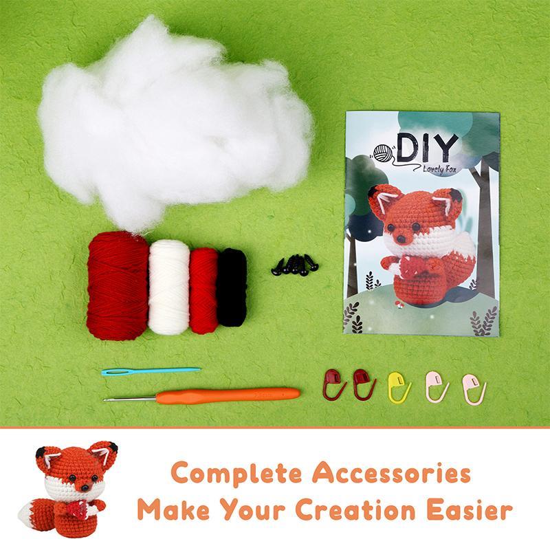 Fox Crochet Kit, 1 Set Crochet Starter Kit with Video Tutorial & Accessories, DIY Crochet Kit for Beginners, Crochet Accessories for Adults