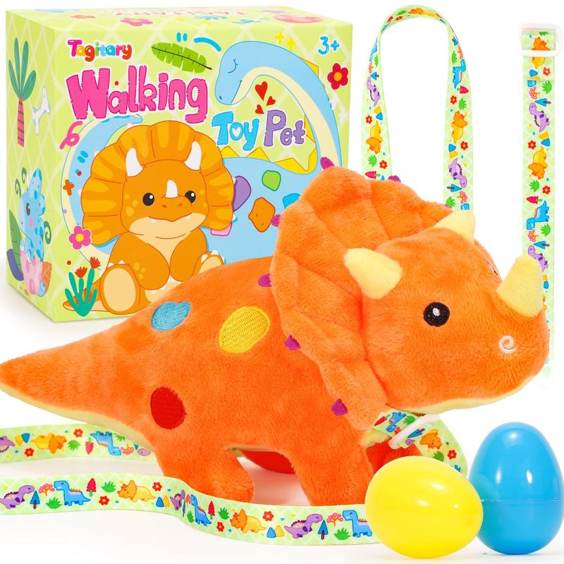 Plush Toys Dinosaur Stuffed Interactive Electronic Pet That Walking,Head Nodding,and Making Sound,Soft Plush Triceratops Toys with Egg and Leash