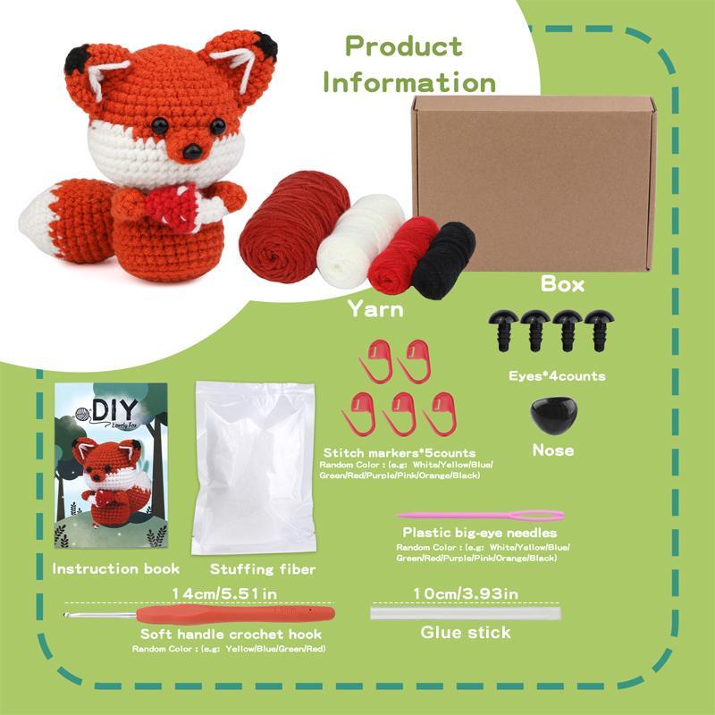 Fox Crochet Kit, 1 Set Crochet Starter Kit with Video Tutorial & Accessories, DIY Crochet Kit for Beginners, Crochet Accessories for Adults