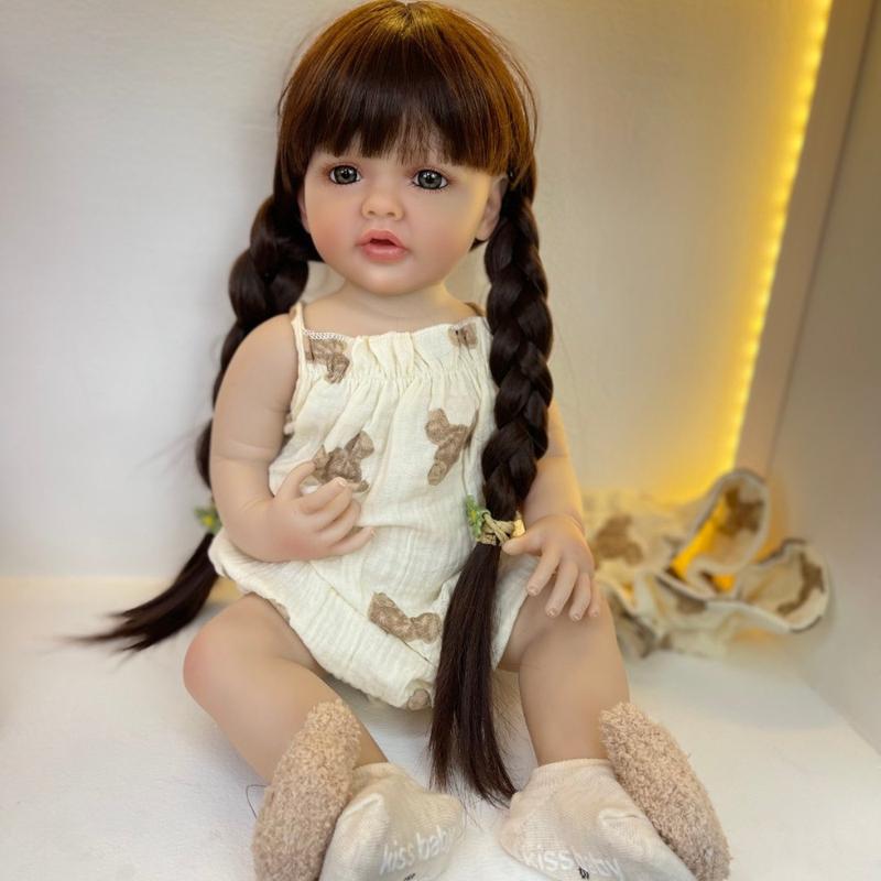 22-Inch Full Silicone Body Reborn Baby Girl Doll - Lifelike Toddler Doll for Girls, Bath Toy, Princess Play House Toy, Christmas and Halloween Gift