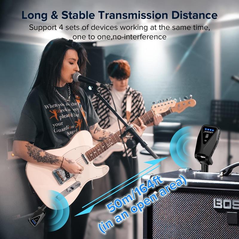 Wireless Guitar Transmitter Receivers, 2 Counts set Electric Guitar Amp, Electric Acoustic Instrument Bass Guitar Accessories, Stocking Fillers Gift