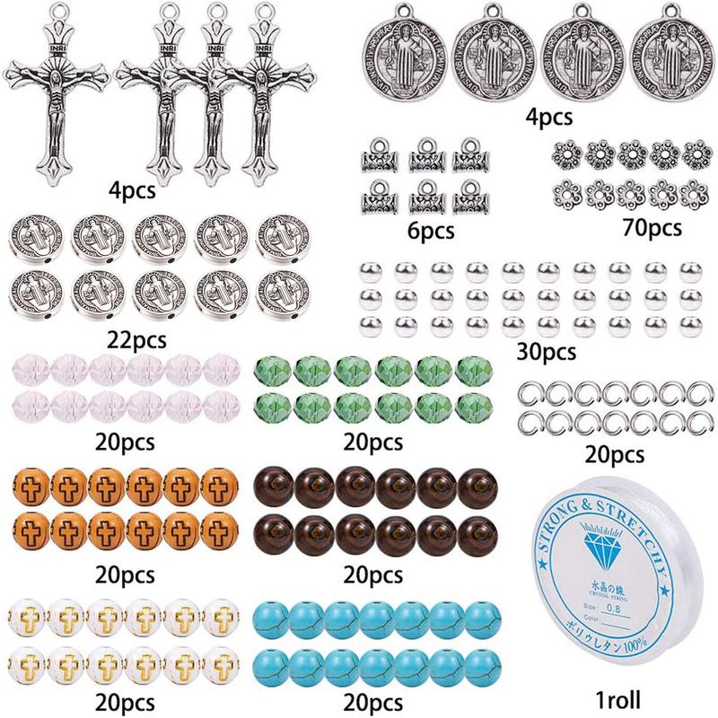 276Pcs Rosary Bracelet Making Kit – Cross Charms and Beads DIY Kit with Synthetic Turquoise Beads, Adjustable Stretch Bracelets, and Step-by-Step Instructions for Crafting