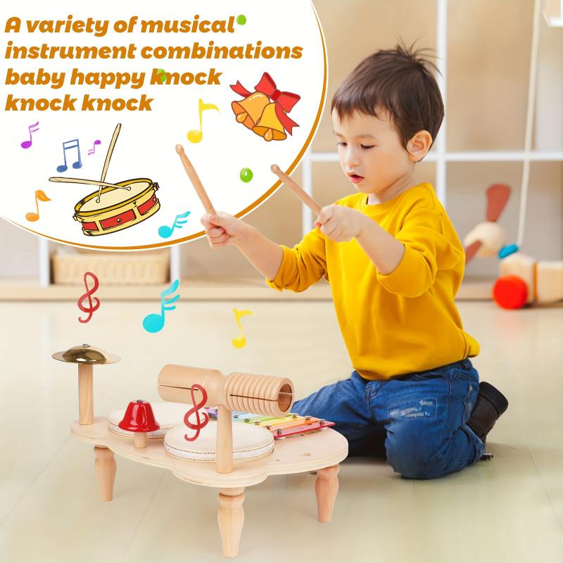 Drum Set For Kids, Music Instruments Toy, All In One Xylophone Wooden Music Toy Kit, Musical Table Educational Percussion Xylophone Sensory Toys For Kids