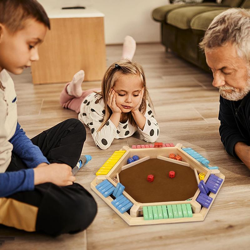 Wooden Board Dice Game with 14 Numbered Tiles - Classic Shut the Box Game + Durable Wood Design for Adults and Kids + Perfect for Parties, Family Fun, and Math Skill Development + Compact and Travel-Friendly